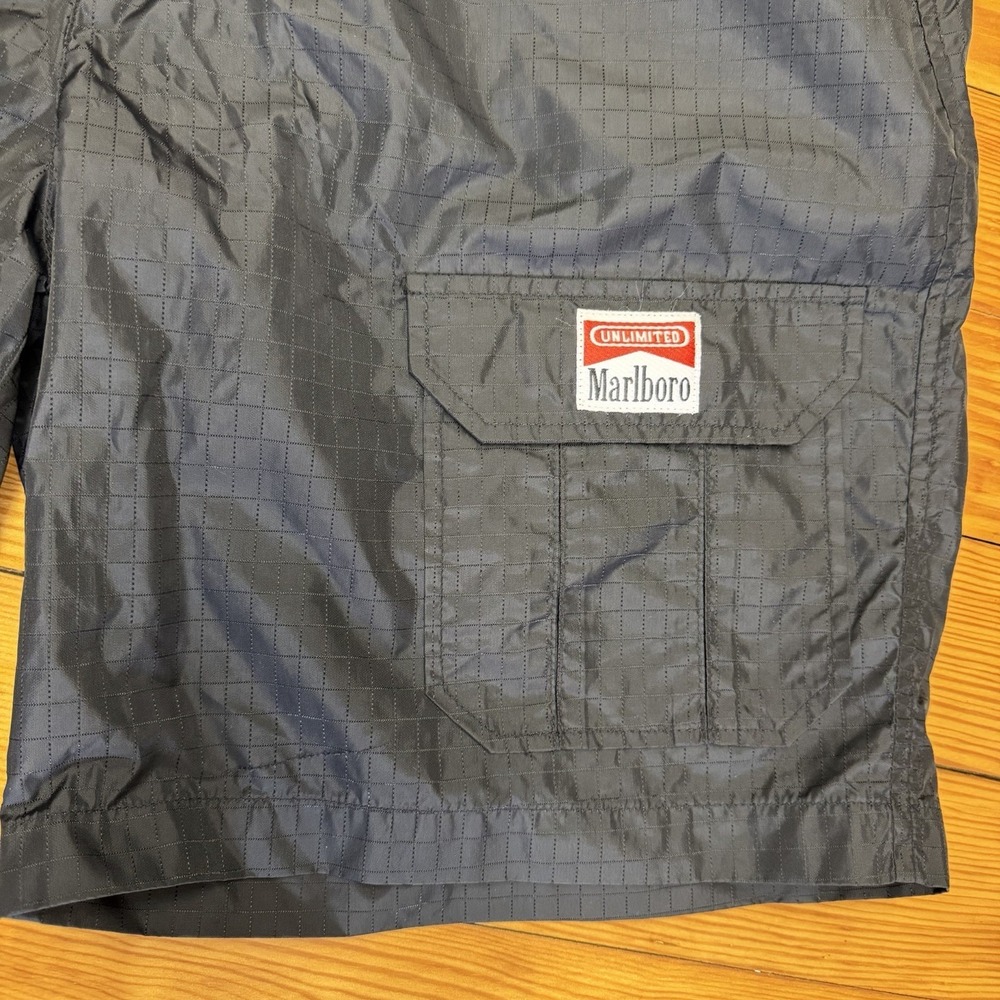 Marlboro Unlimited Swim Shorts Mens Medium Black Cargo Nylon Mesh Lined Trunks - Picture 6 of 14